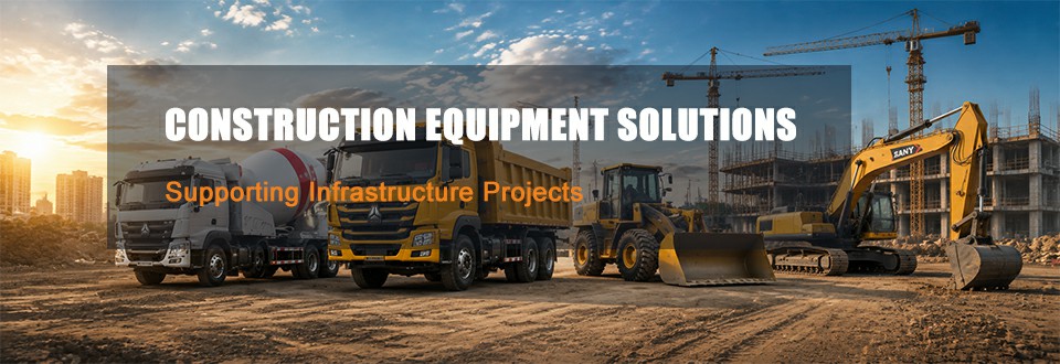 Construction trucks and machinery for road projects