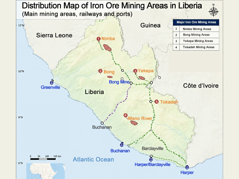 map of iron ore mining areas in Liberia