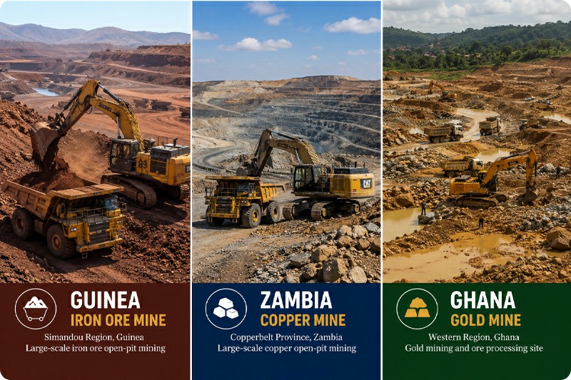 Mining sites Guinea Iron Ore, Zambia Copper Ore, Ghana Gold Ore