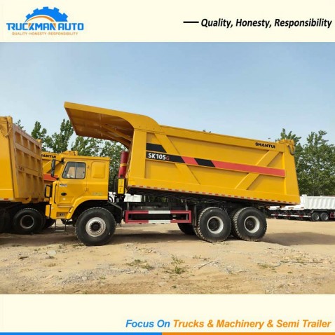 SHANTUI SK105 110 tons 10 wheels mining tipper truck exterior view for heavy load mining transport.