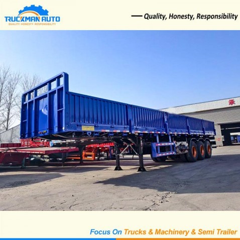 3 Axle 60 Ton Side Wall Semi-Trailer for bulk material transportation, showing full length and sturdy side walls.